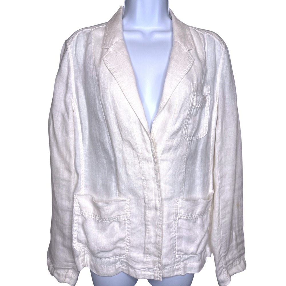 J.Crew Womens White Linen Blazer Jacket 10 Hamptons Quiet Luxury Career Preppy